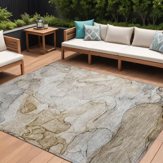 Beige Abstract Washable Non Skid Indoor Outdoor Area Rug Photo 1