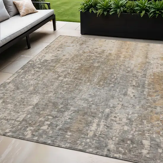 Beige Abstract Washable Non Skid Indoor Outdoor Area Rug Photo 1