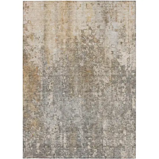 Beige Gray And Taupe Abstract Washable Indoor Outdoor Area Rug Photo 6