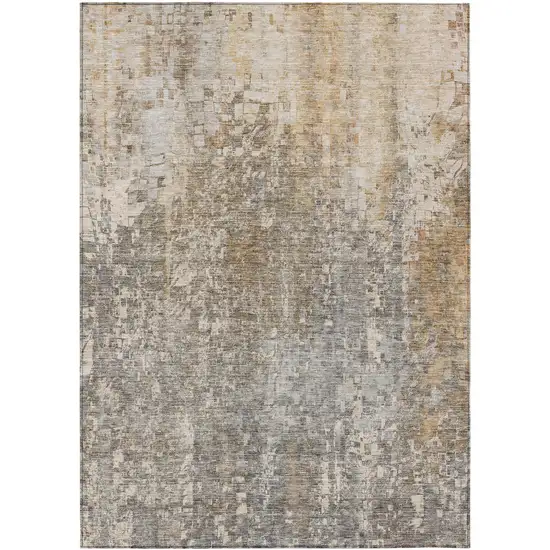 Beige Abstract Washable Non Skid Indoor Outdoor Area Rug Photo 2