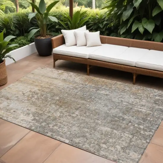 Beige Abstract Washable Non Skid Indoor Outdoor Area Rug Photo 1