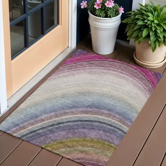 Beige Abstract Washable Non Skid Indoor Outdoor Area Rug Photo 1