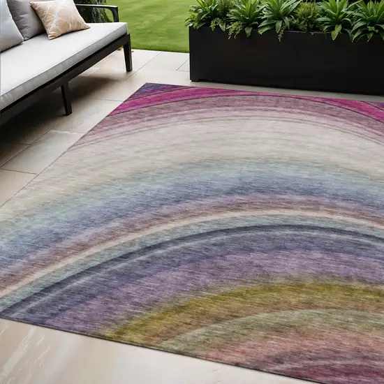 Beige Abstract Washable Non Skid Indoor Outdoor Area Rug Photo 1