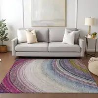 Photo of Beige Abstract Washable Non Skid Indoor Outdoor Area Rug