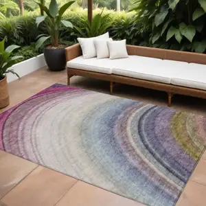 Photo of Beige Abstract Washable Non Skid Indoor Outdoor Area Rug