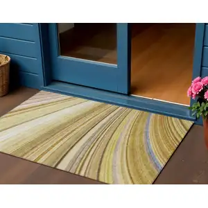 Photo of Beige Abstract Washable Non Skid Indoor Outdoor Area Rug