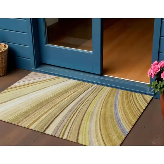 Beige Abstract Washable Non Skid Indoor Outdoor Area Rug Photo 1