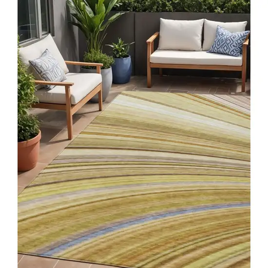 Beige Abstract Washable Non Skid Indoor Outdoor Area Rug Photo 1