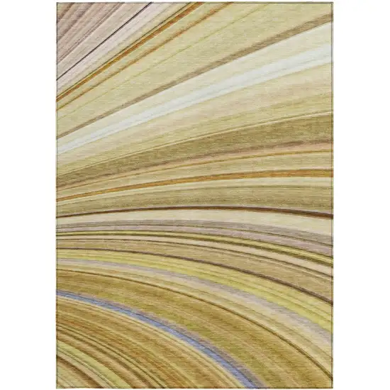 Beige Abstract Washable Non Skid Indoor Outdoor Area Rug Photo 6