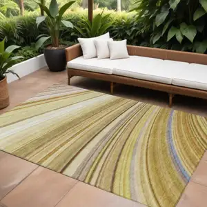 Photo of Beige Abstract Washable Non Skid Indoor Outdoor Area Rug