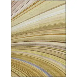 Photo of Beige Abstract Washable Non Skid Indoor Outdoor Area Rug