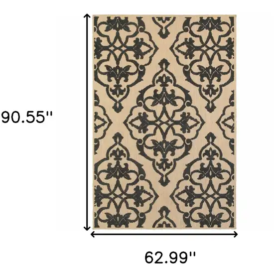 Beige And Black Medallion Stain Resistant Indoor Outdoor Area Rug Photo 5