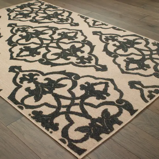 Beige And Black Medallion Stain Resistant Indoor Outdoor Area Rug Photo 4