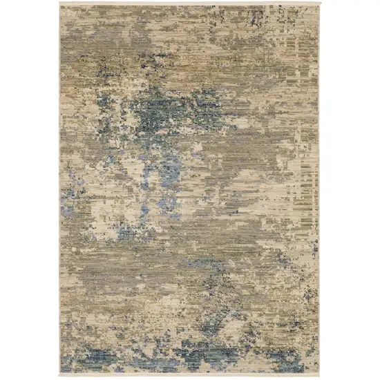 Beige And Blue Abstract Area Rug With Fringe Photo 6