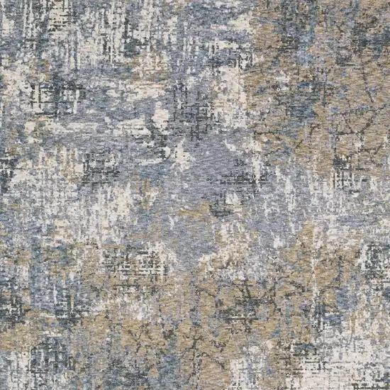 Beige And Blue Abstract Area Rug With Fringe Photo 7