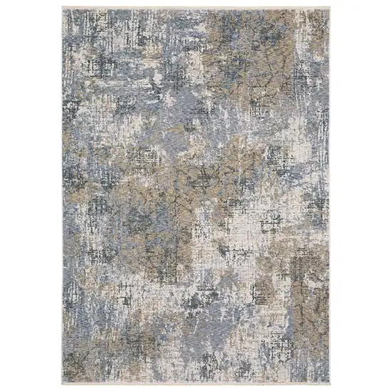 Beige And Blue Abstract Area Rug With Fringe Photo 2