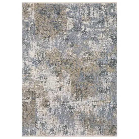 Beige And Blue Abstract Area Rug With Fringe Photo 4