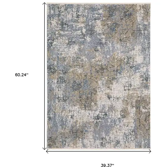 Beige And Blue Abstract Area Rug With Fringe Photo 3