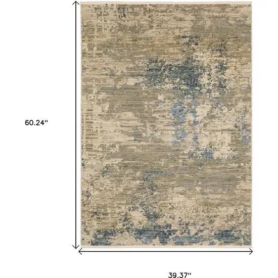 Beige And Blue Abstract Area Rug With Fringe Photo 3