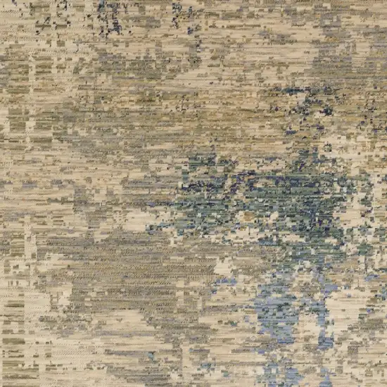 Beige And Blue Abstract Area Rug With Fringe Photo 7