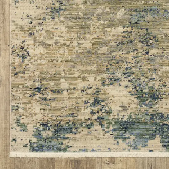 Beige And Blue Abstract Area Rug With Fringe Photo 5