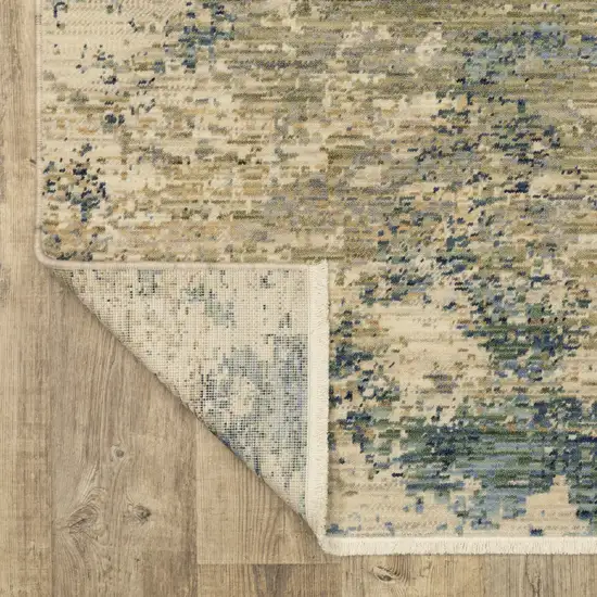 Beige And Blue Abstract Area Rug With Fringe Photo 7