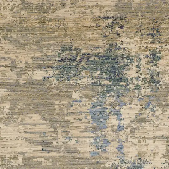 Beige And Blue Abstract Area Rug With Fringe Photo 8