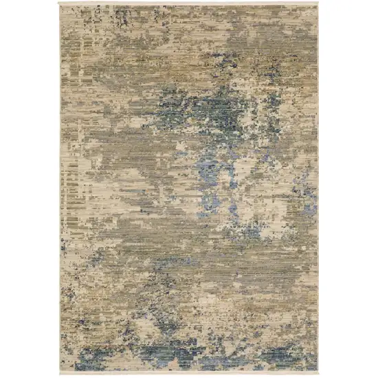 Beige And Blue Abstract Area Rug With Fringe Photo 2