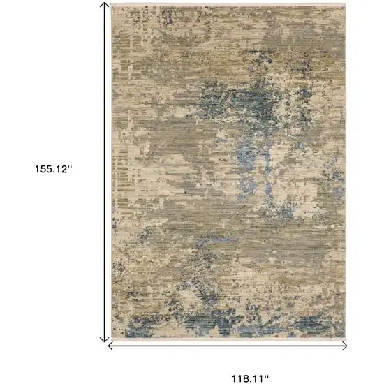 Beige And Blue Abstract Area Rug With Fringe Photo 3