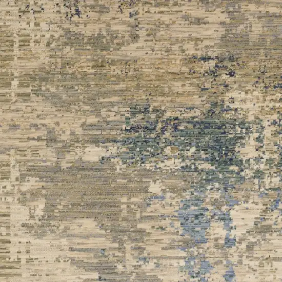 Beige And Blue Abstract Area Rug With Fringe Photo 8