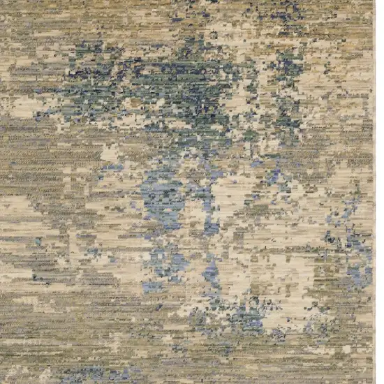 Beige And Blue Abstract Area Rug With Fringe Photo 7