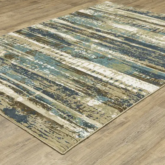 Beige And Blue Abstract Area Rug Photo 4