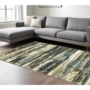 Photo of Beige And Blue Abstract Area Rug