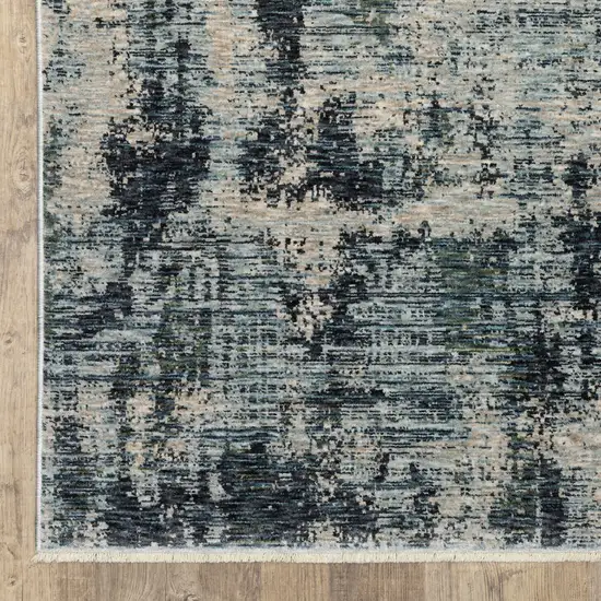 Beige And Blue Abstract Distressed Area Rug With Fringe Photo 9