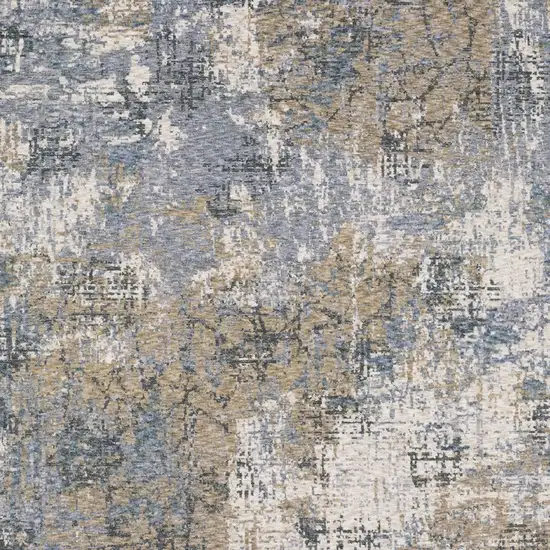 Beige And Blue Abstract Distressed Area Rug With Fringe Photo 6