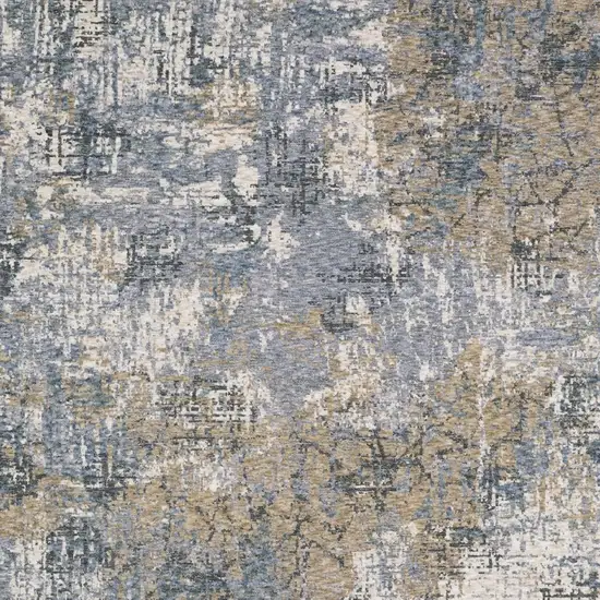 Beige And Blue Abstract Distressed Area Rug With Fringe Photo 6