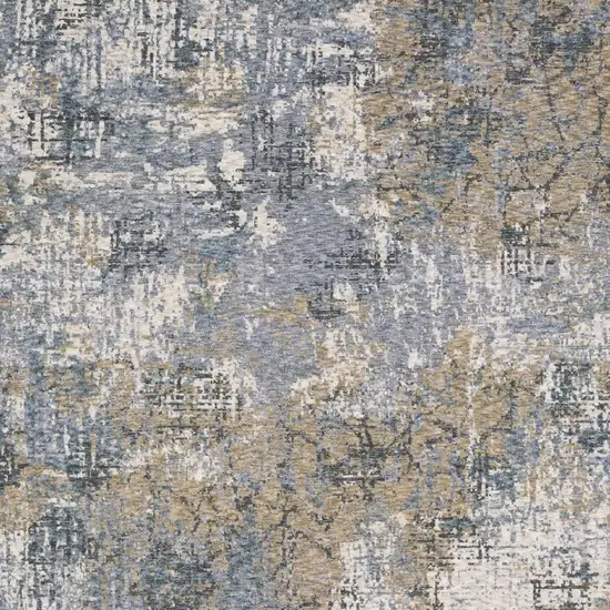 Beige And Blue Abstract Distressed Area Rug With Fringe Photo 6