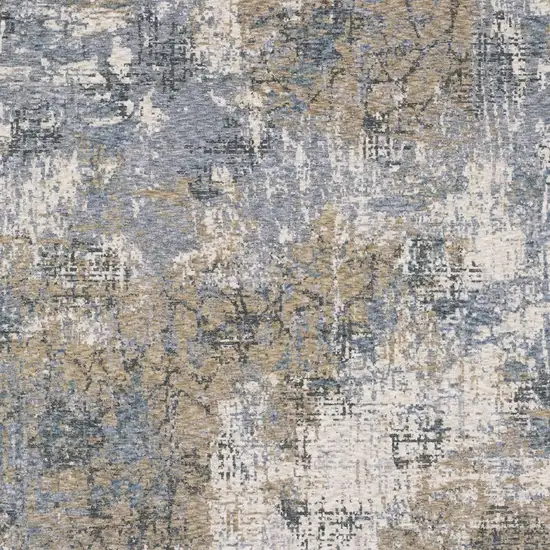 Beige And Blue Abstract Distressed Area Rug With Fringe Photo 6