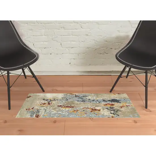 Beige And Blue Abstract Power Loom Stain Resistant Area Rug Photo 2