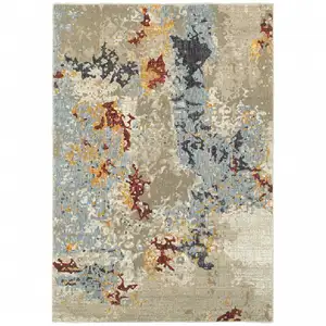 Photo of Beige And Blue Abstract Power Loom Stain Resistant Area Rug