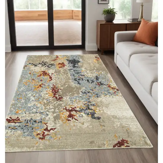 Blue and Beige Abstract Power Loom Area Rug Photo 1