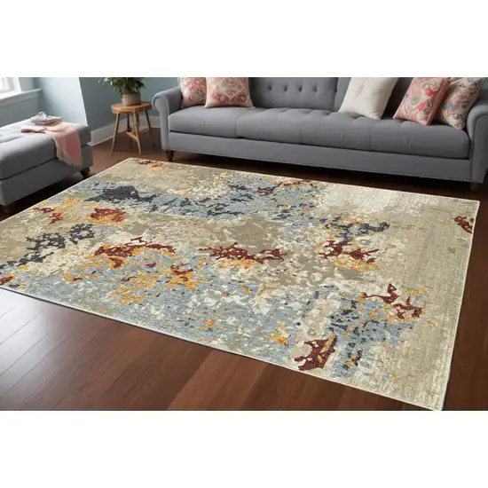 Blue and Beige Abstract Power Loom Area Rug Photo 1