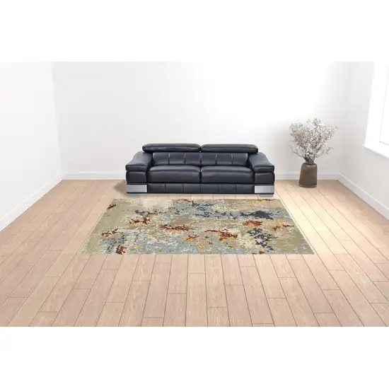 Beige And Blue Abstract Power Loom Stain Resistant Area Rug Photo 2