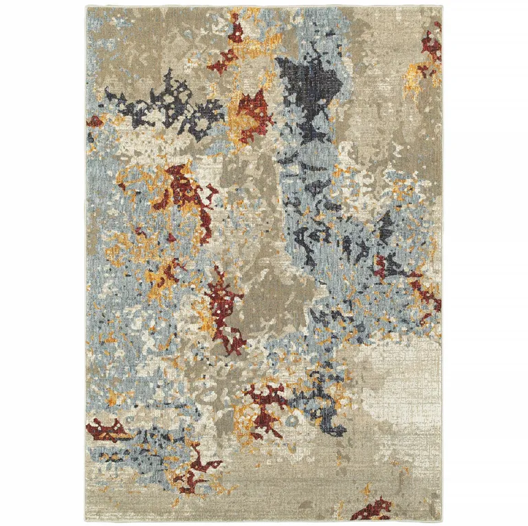 Beige And Blue Abstract Power Loom Stain Resistant Area Rug Photo 1