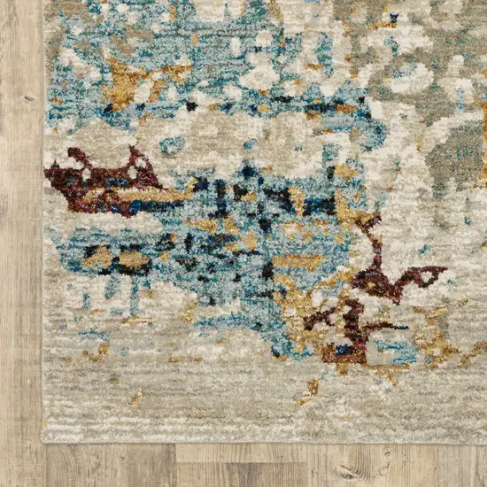 Beige And Blue Abstract Power Loom Stain Resistant Runner Rug Photo 4