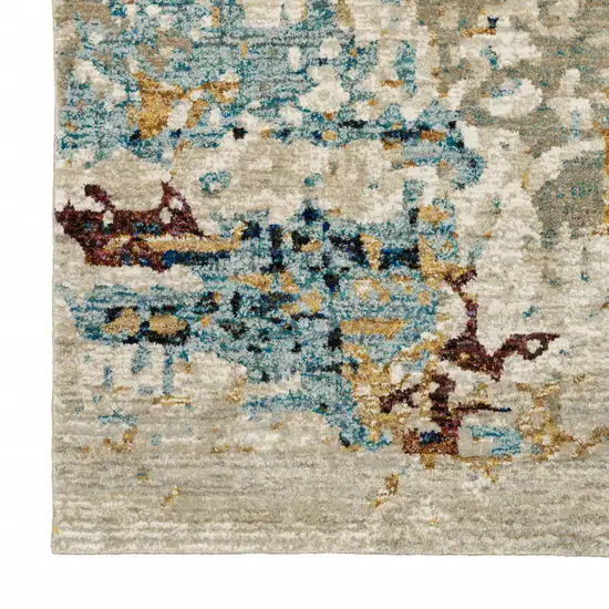 Beige And Blue Abstract Power Loom Stain Resistant Runner Rug Photo 3