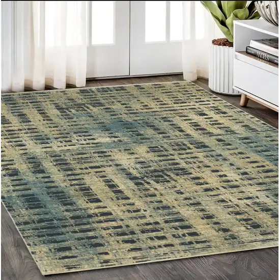 Beige And Blue Geometric Area Rug Photo 1