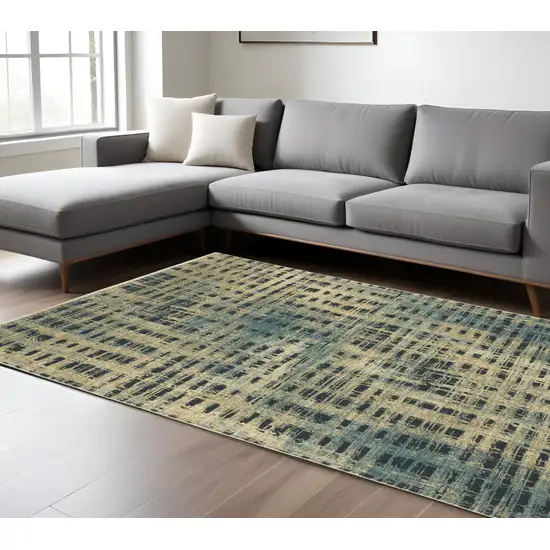 Beige And Blue Geometric Area Rug Photo 1