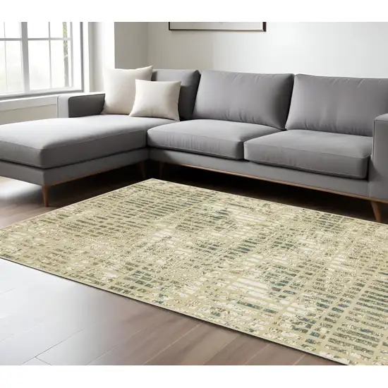 Beige And Blue Geometric Area Rug Photo 1