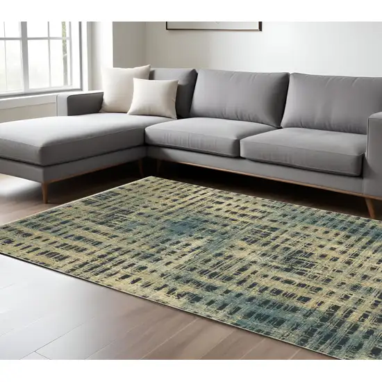 Beige And Blue Geometric Area Rug Photo 1